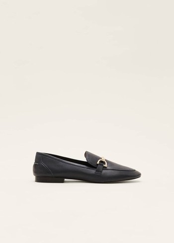 Phase Eight T-Bar Leather Flats Navy Australia | LS3502486